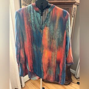 Parsley & Sage artistic tunic, top three-quarter sleeve split V-neck sizeXL ART